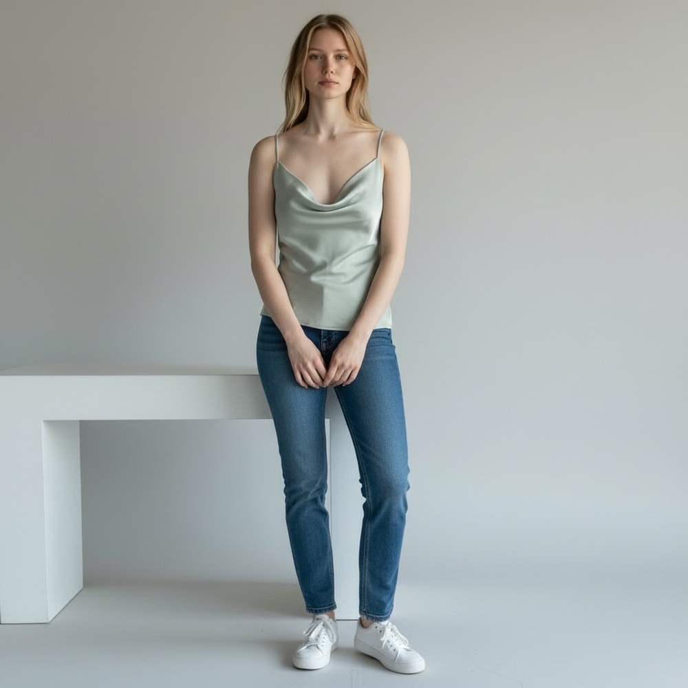 Meo Meli Pale Grey Satin Cowl Neck Camisole Tank, sz Med - Picture 3 of 9